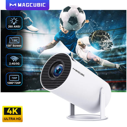 HY300 Pro Portable 4K Projector with Android 11, Dual WiFi, 260 ANSI Lumens, 180° Flexibility, and Bluetooth 5.0 for Outdoor Cinema