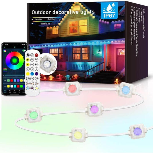 Outdoor String Light, RGB Eaves Light with APP Control Remote, DIY Scene Modes IP67 Waterproof Outdoor under Eave Lighting for Outdoor Decor, House, Party, Holiday