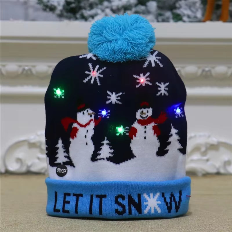 New Style! LED Christmas Hat Beanie Light up Illuminate Warm Hat 48 Patterns New Year Snowman Sweater Hat Christmas Decorations