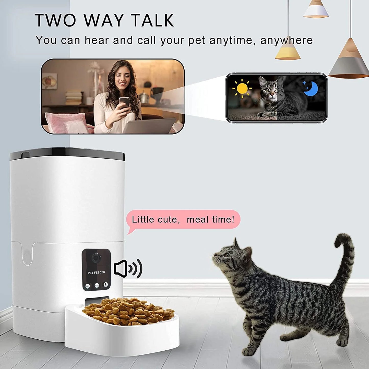 Smart 6L Automatic Pet Feeder with 1080P Camera, App Control, Voice Recorder & Timed Feeding for Cats and Dogs - Dual Power Supply & Wifi Enabled