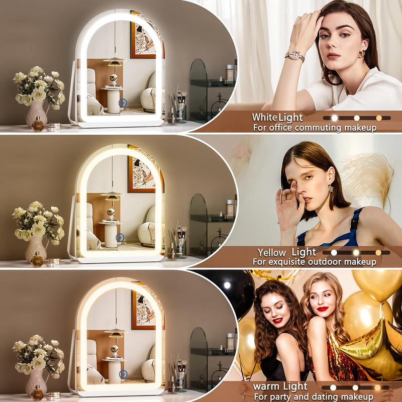 Illuminate Your Beauty: 11"×14" Arched LED Vanity Mirror with 3 Dimmable Light Modes and 360° Rotation