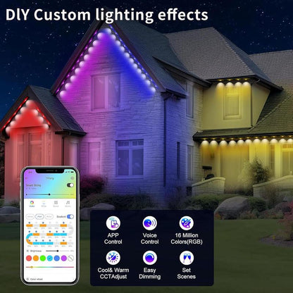 Outdoor String Light, RGB Eaves Light with APP Control Remote, DIY Scene Modes IP67 Waterproof Outdoor under Eave Lighting for Outdoor Decor, House, Party, Holiday