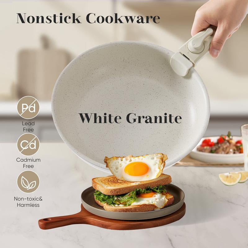 12 Pcs Pots and Pans Set Nonstick - Kitchen Cookware Set with Detachable Handle, Induction Cookware, Oven Safe, Stackable Non-Stick Set, Beige Oil