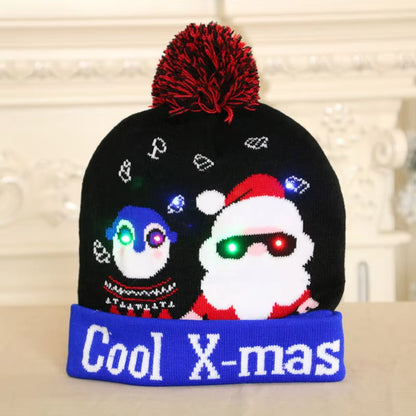 New Style! LED Christmas Hat Beanie Light up Illuminate Warm Hat 48 Patterns New Year Snowman Sweater Hat Christmas Decorations