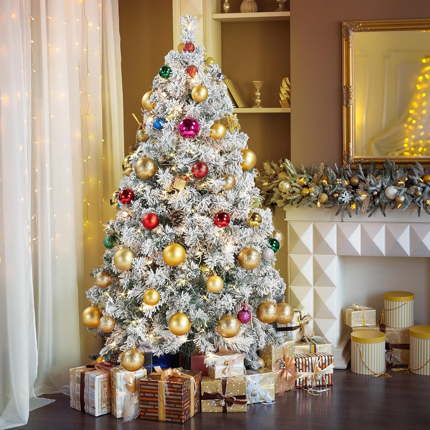 Transform your holiday season with our stunning 4.5Ft Snow Flocked Pre-Lit Christmas Tree! 🎄✨ Featuring 150 warm white incandescent lights and 340 lush branch tips, it's the perfect centerpiece for your festive celebrations! #ChristmasTree #HolidayDecor