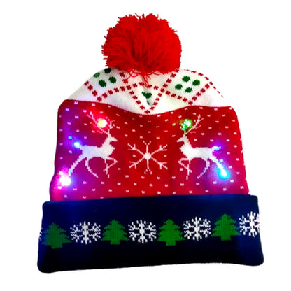 New Style! LED Christmas Hat Beanie Light up Illuminate Warm Hat 48 Patterns New Year Snowman Sweater Hat Christmas Decorations