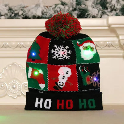 New Style! LED Christmas Hat Beanie Light up Illuminate Warm Hat 48 Patterns New Year Snowman Sweater Hat Christmas Decorations