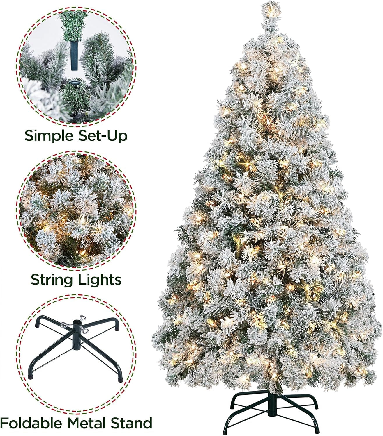 Transform your holiday season with our stunning 4.5Ft Snow Flocked Pre-Lit Christmas Tree! 🎄✨ Featuring 150 warm white incandescent lights and 340 lush branch tips, it's the perfect centerpiece for your festive celebrations! #ChristmasTree #HolidayDecor