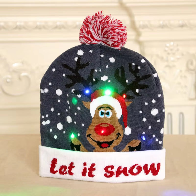 New Style! LED Christmas Hat Beanie Light up Illuminate Warm Hat 48 Patterns New Year Snowman Sweater Hat Christmas Decorations