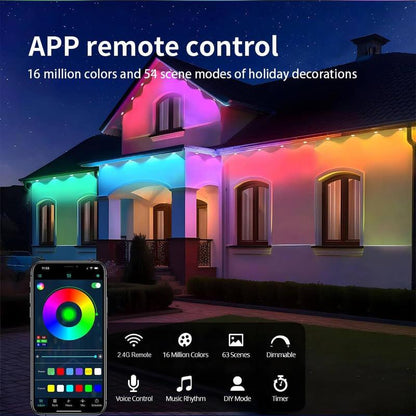 Outdoor String Light, RGB Eaves Light with APP Control Remote, DIY Scene Modes IP67 Waterproof Outdoor under Eave Lighting for Outdoor Decor, House, Party, Holiday