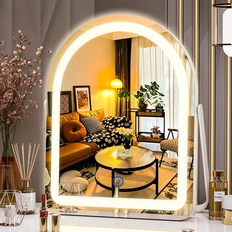 Illuminate Your Beauty: 11"×14" Arched LED Vanity Mirror with 3 Dimmable Light Modes and 360° Rotation