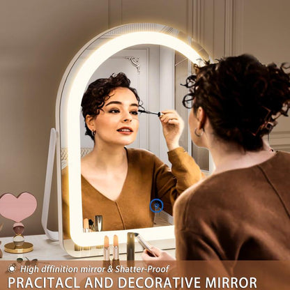 Illuminate Your Beauty: 11"×14" Arched LED Vanity Mirror with 3 Dimmable Light Modes and 360° Rotation