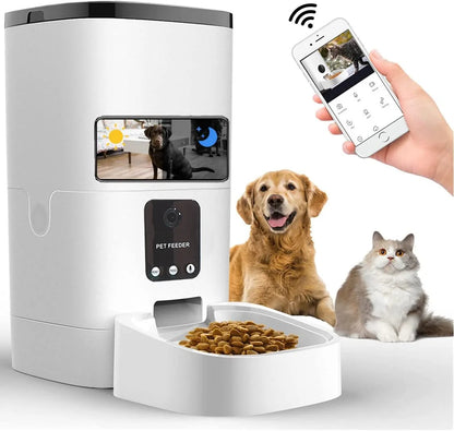 Smart 6L Automatic Pet Feeder with 1080P Camera, App Control, Voice Recorder & Timed Feeding for Cats and Dogs - Dual Power Supply & Wifi Enabled